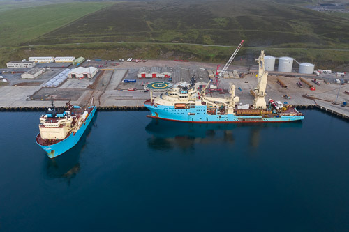 The Maersk Lifter (left) and Inventor at Greenhead Base