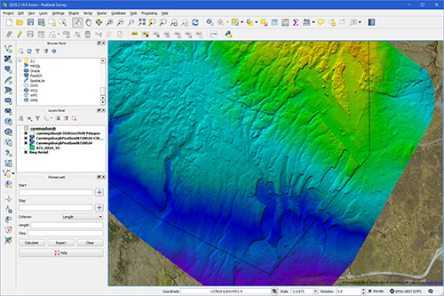 DEM Coloured GeoTiff opened as a layer in QGIS